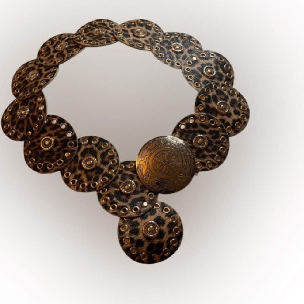 Leopard Disc Belt Gold Medallion Boho Western Statement Festival